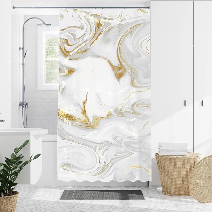 Domoku Grey Gold Marble Shower Curtain, Abstract Modern by DOMOKU