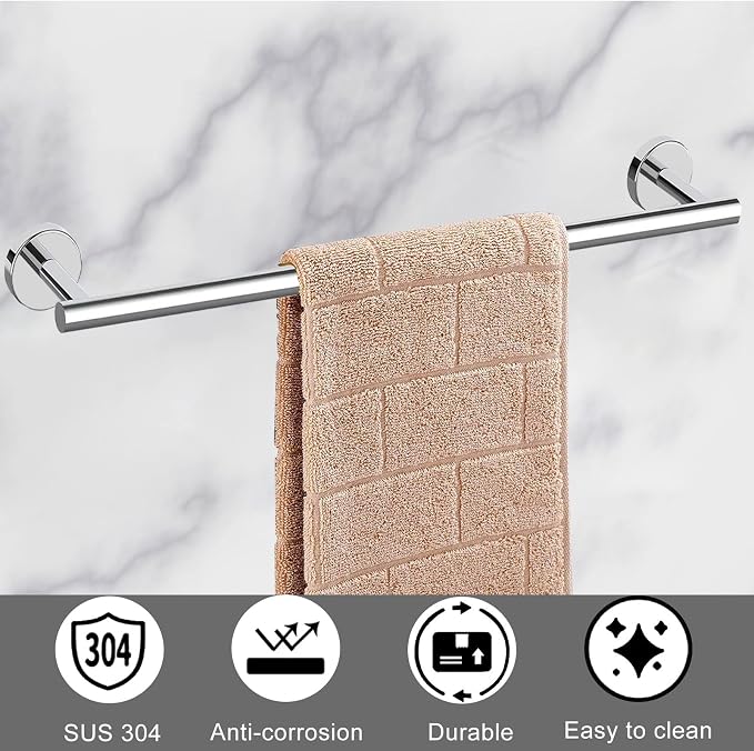 Cilee 8 Piece Polished Chrome Bathroom Hardware Set, 24inch Bathroom Towel - Image 2