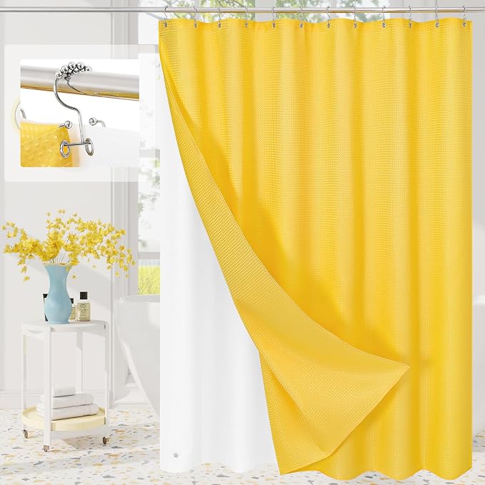 3 in 1 Long Yellow Shower Curtain Set-72 W x 78 H, Modern Waffle and PEVA Liner by Unknown