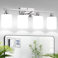 4-Light Vanity Light with Milky White Shades, Chrome Bathroom Lighting Fixtures by Bathroomlightfixtures