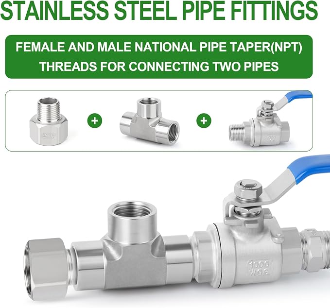 TAISHER 5PCS 304 Stainless Steel Pipe Fitting, 1/2" NPT Male x 3/4" NPT Female - Image 6