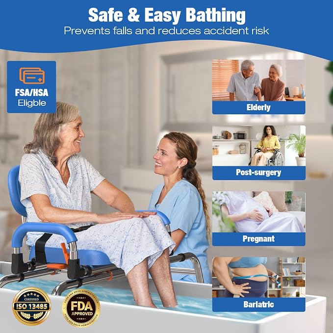 Sliding Shower Chair with Wide 360° Swivel Seat, 450lbs Tub Transfer Bench - Image 2