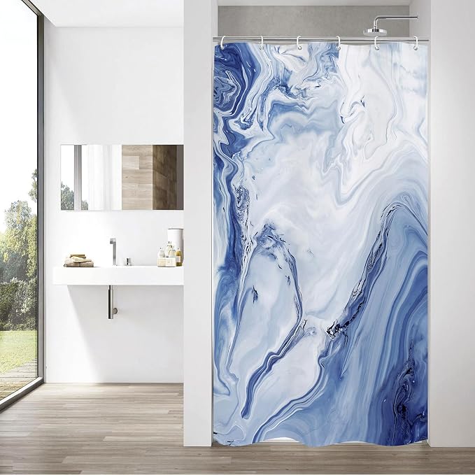 MitoVilla Navy Blue Marble Small Stall Shower Curtain 36 x 72, Abstract Ombre by MitoVilla