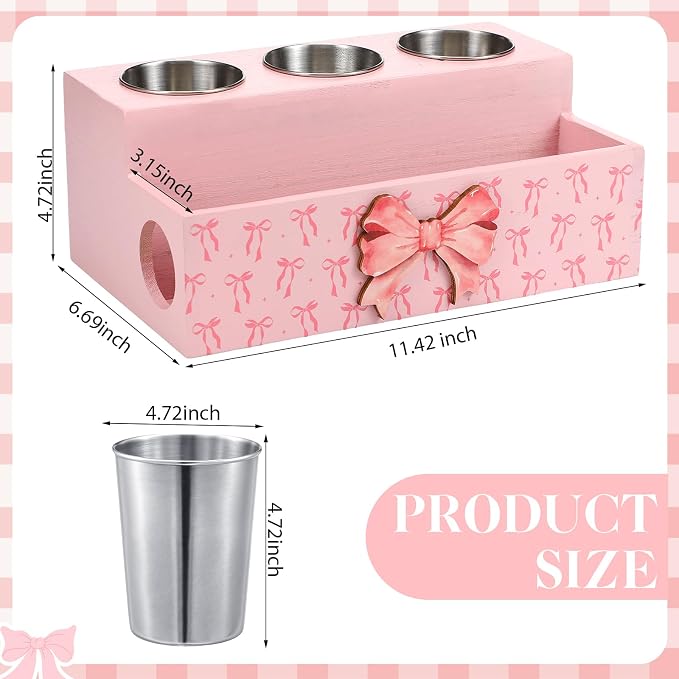 Pink Bow Hair Dryer Holder Wall Mounted Wooden Hair Dryer Holder Countertop - Image 2