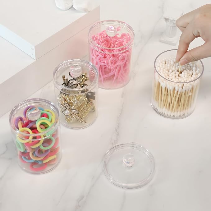 4 Pack Acrylic Qtip Holder Dispenser, Bathroom Canisters Apothecary Jar Set - Image 2