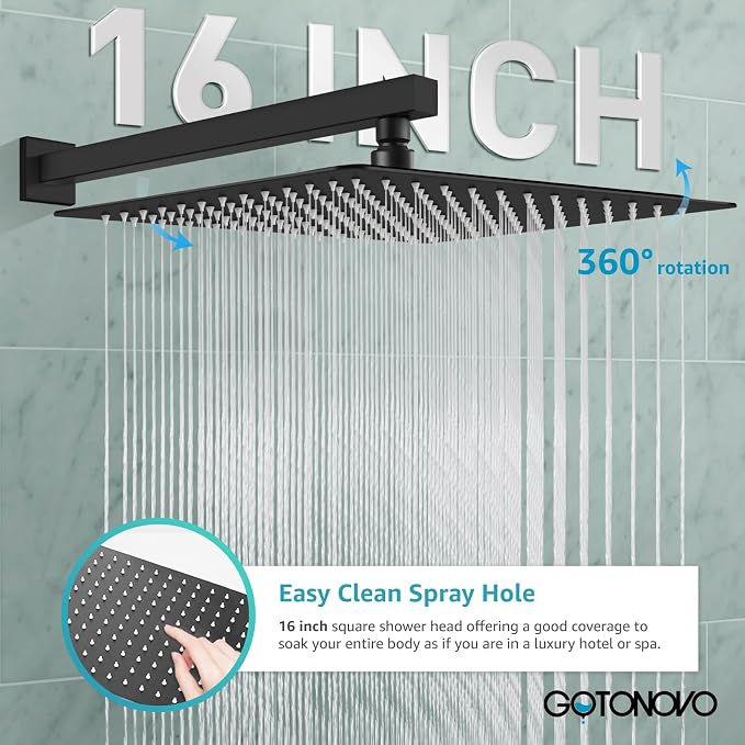 gotonovo Rainfall Bathroom Shower System Rain Shower Head and Handle Set Wall - Image 3