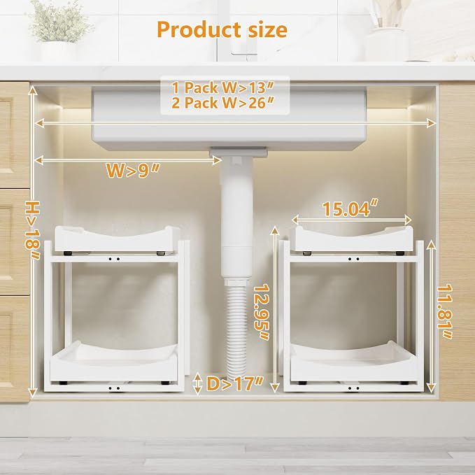 Bamboo Under Sink Organizer Adjustable Height 2 Tier Bathroom Organizer Pull - Image 2