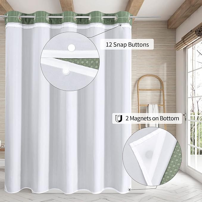 MitoVilla No Hooks Needed Extra Long Shower Curtain Liner Set, Sage Green 86 - Image 2