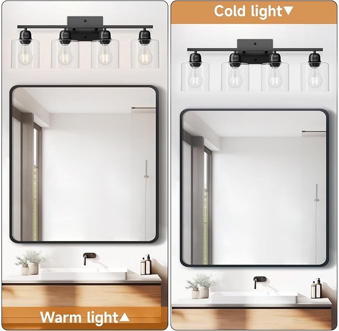Modern 4 Light Bathroom Light Fixtures, 24 inch Black Vanity Lights - Image 3