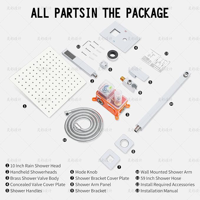 Bathroom Shower Faucet Set，10 Inch Rain Shower Head - Image 7