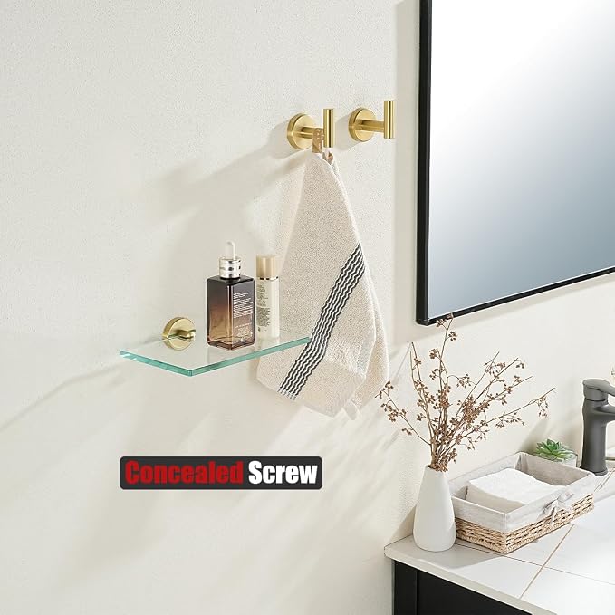 JQK Bathroom Glass Shelf Gold, Tempered Glass Shower Storage 8 by 5 inches - Image 5