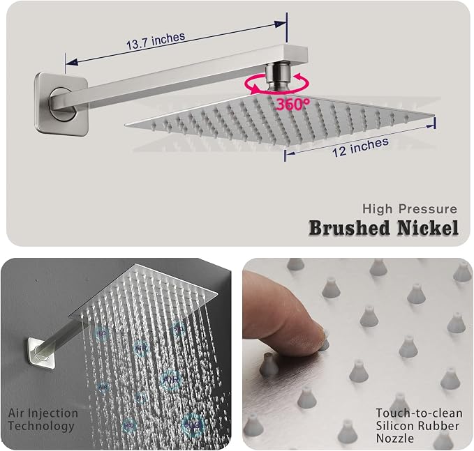 Shower Faucet Combo Set with Shower Spray Wand Large 12 Inch Shower Head - Image 3