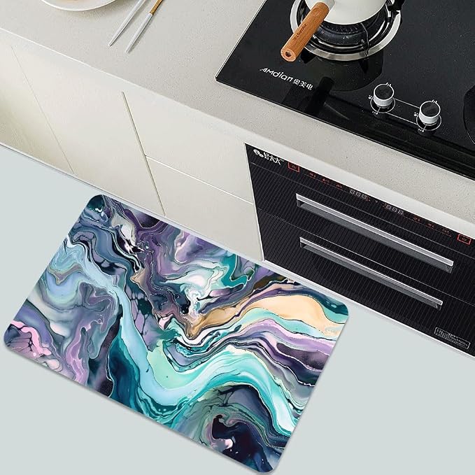 Bath Mat Rug, Cool colors abstract marble Non Slip Quick Dry Super Absorbent - Image 7