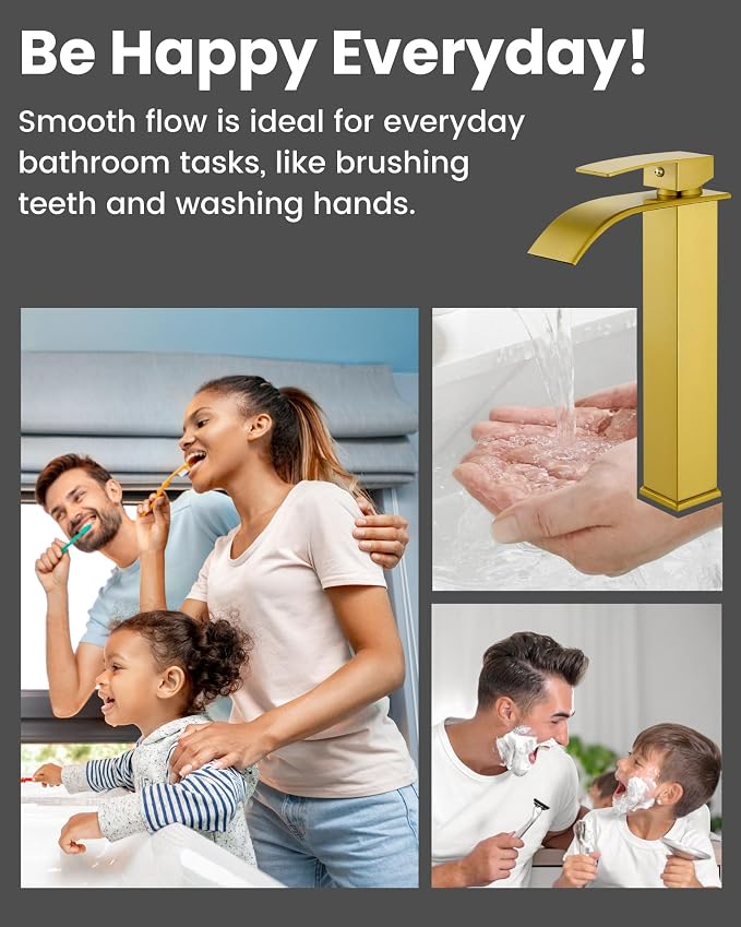 Airuida Brushed Gold Tall Waterfall Bathroom Vessel Sink Faucet Modern Bathroom - Image 8