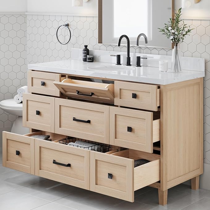 ARIEL Monroe 54 inch Bathroom Vanity Without Sink in White Oak, Bathroom Base - Image 4