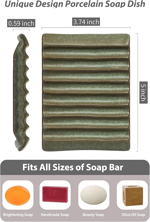 Soap Dish, Ceramic Soap Holder Bar Soap Saver Non-Slip Bathroom Accessories - Image 3