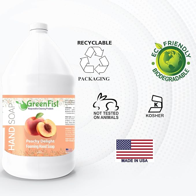 GreenFist Foaming Hand Soap Refills Peach Scent Jug Foam Refill Made in USA - Image 7