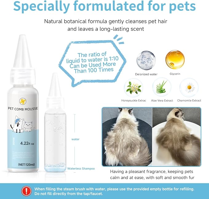 Pet Steam Brush Spray Refill for Dogs & Cats – Pets Waterless Shampoo, 3-in-1 - Image 5