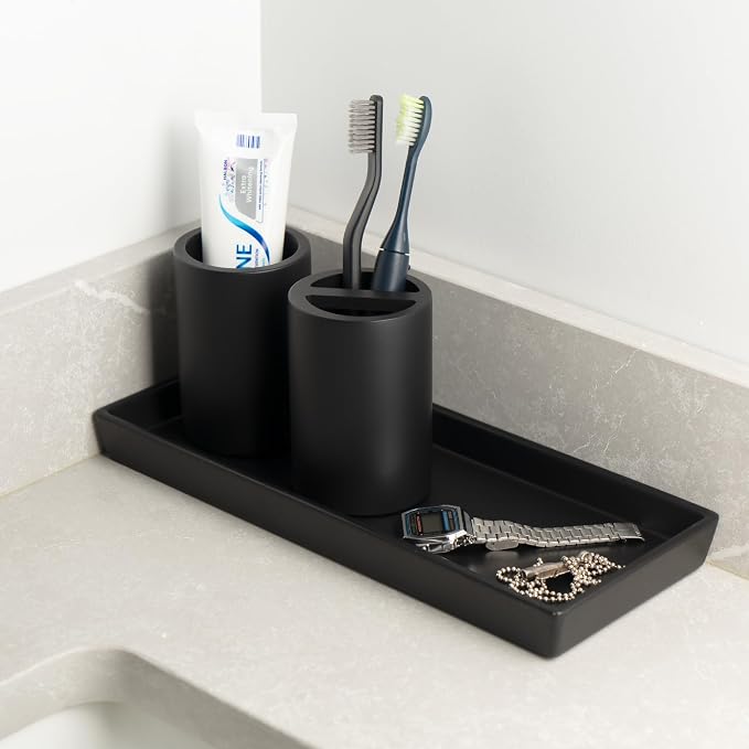 Matte Black Toothbrush Holder for Bathrooms – Modern Resin Countertop Organizer - Image 4