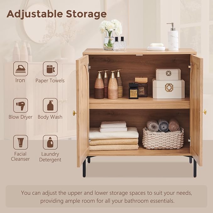 Bathroom Cabinet with Storage, 61.75" W Fluted Arched Free Standing Floor - Image 5