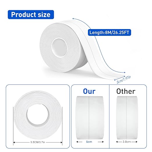 White Caulk Tape Self Adhesive Waterproof 1.97" x26.25Ft, Bathroom Peel & Stick - Image 2