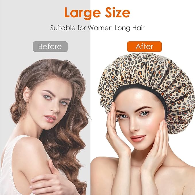 Auban Shower Cap, Shower Cap for Women Terry Cloth Lined EVA Exterior Reusable - Image 5