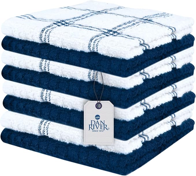 DAN RIVER Premium Dish Cloth 100% Cotton 12 X 12 Inches |Pack of 8|-Ultra Soft by DanRiver