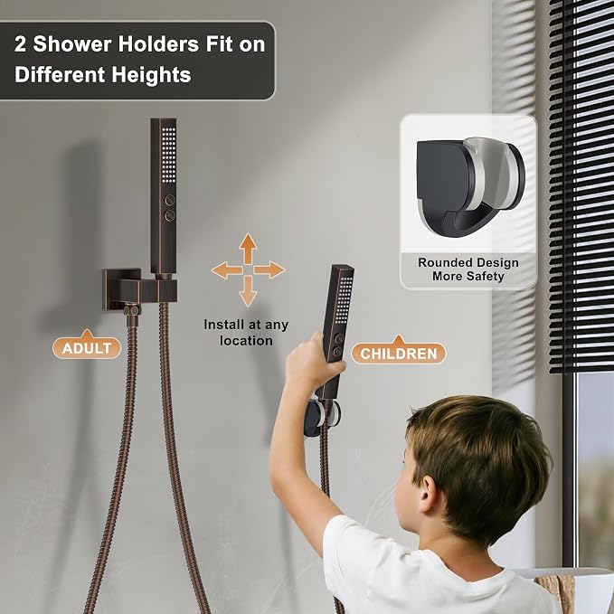 Shower Faucet Set, Wall Mount Shower System 12 and 6 Inch Dual Shower Head Set - Image 5