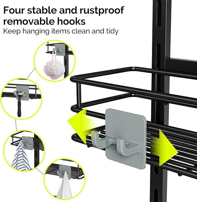 Orimade Over The Door Shower Caddy Adjustable 4 Tier Black, Bathroom Hanging - Image 8