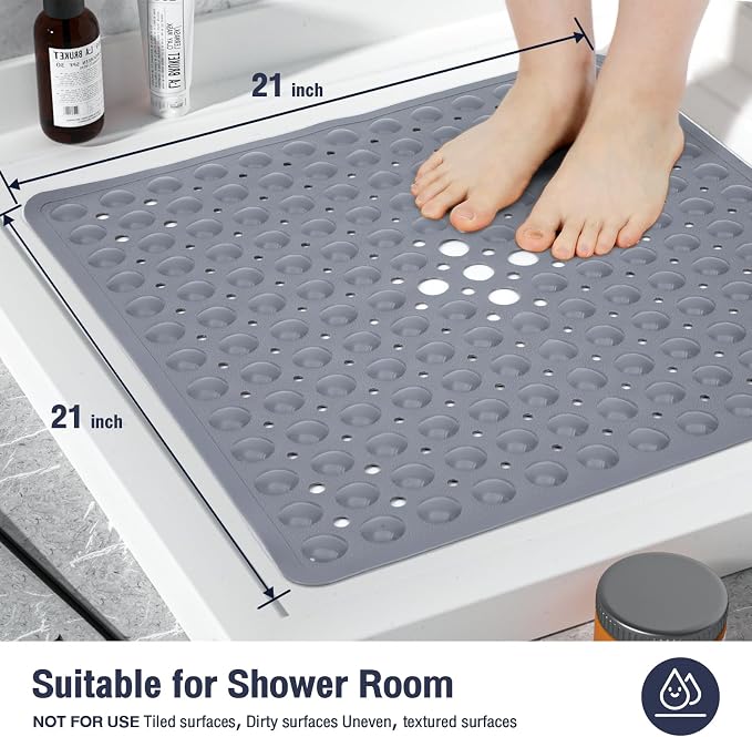 Gray Square Shower Bathtub Mat Non Slip 21x21 Inch, Soft Bath Mat - Image 5