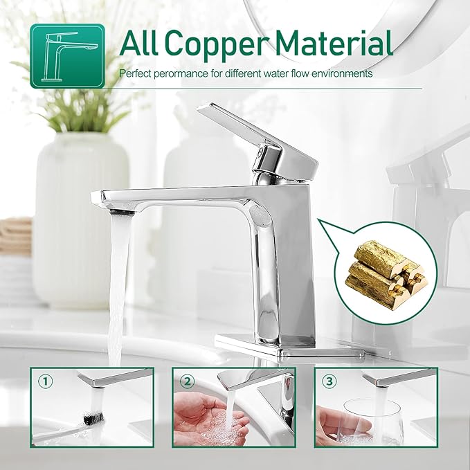 VOTON Chrome Bathroom Faucet One Hole Single Handle Bathroom Sink Faucet - Image 3