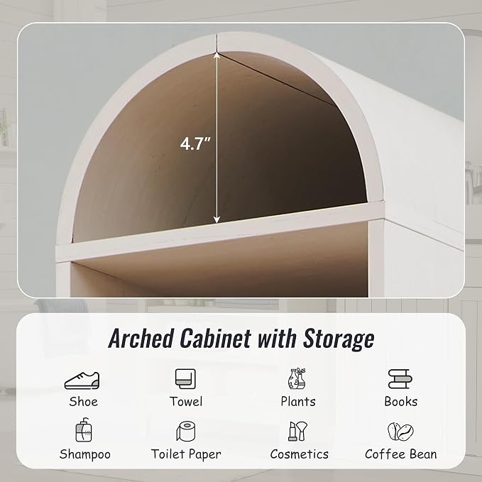 67" Tall Arched Bathroom Storage Cabinet, 8-Tier Modern Farmhouse Storage - Image 3