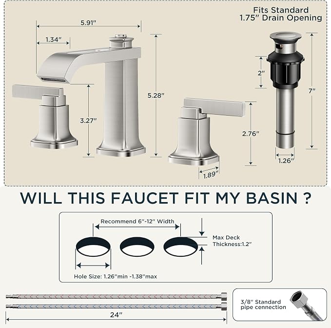 FORIOUS Brushed Nikcel Bathroom Faucet, 8 Inch Widespread Bathroom Vanity - Image 2