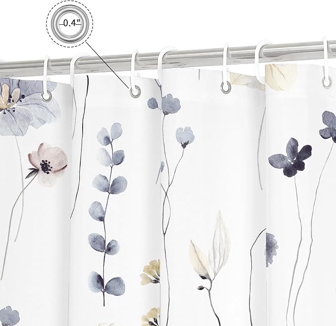 Gibelle Watercolor Floral Shower Curtain, Modern Minimalist White Waterproof - Image 6