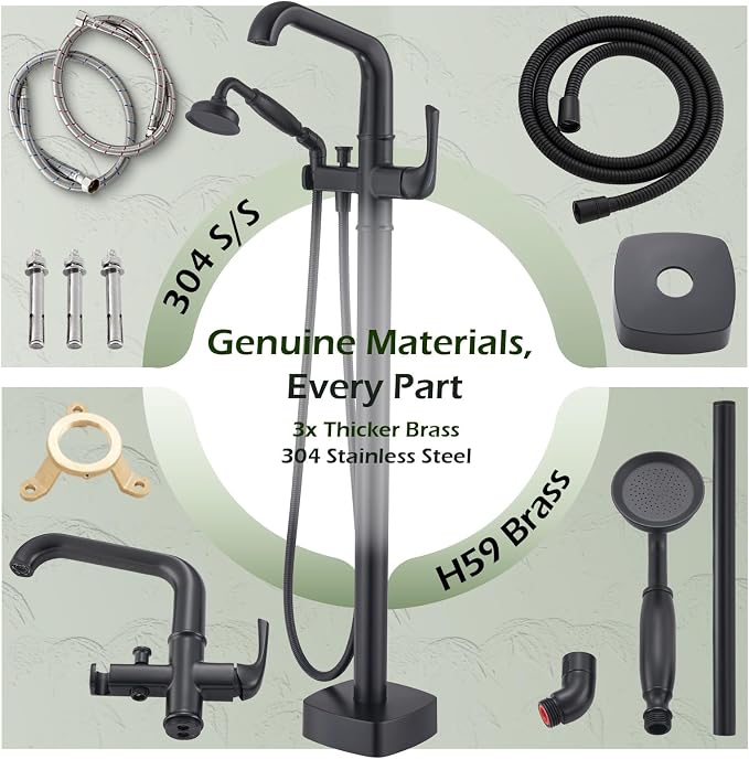 Luxury Free Standing Tub Faucet, Classic Brass Freestanding Bathtub Faucet - Image 7