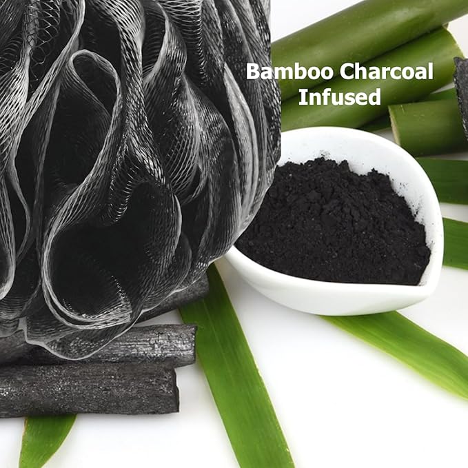 SHOWER BOUQUET Loofah-Charcoal Bath-Sponge XL-Color-4-Pack // Extra Large 75g - Image 3