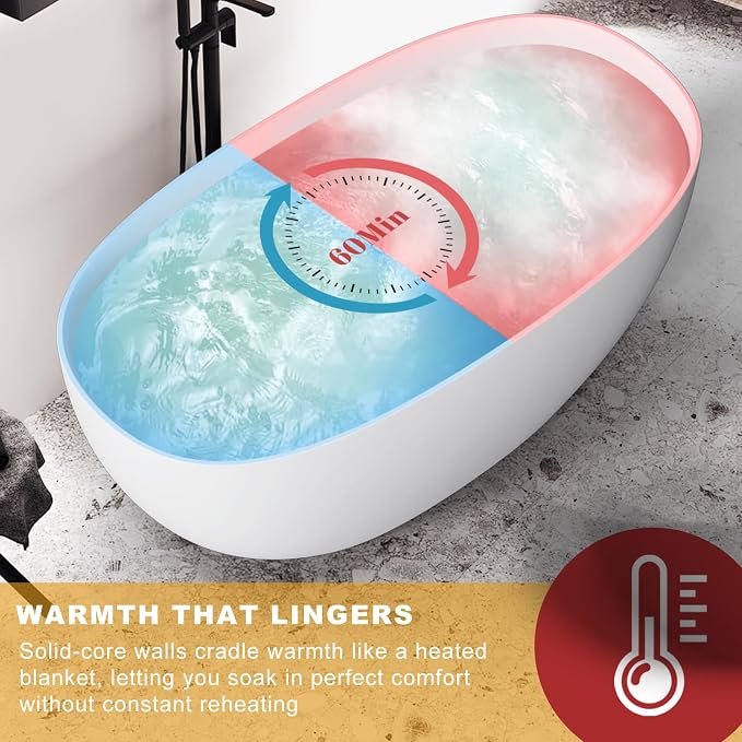 Stone Resin Freestanding Bathtubs, Soklawah 55" Solid Surface Luxury Soaking Tub - Image 5