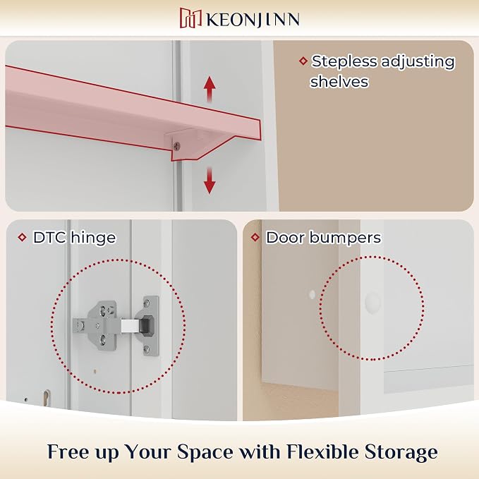 Keonjinn 16" x 24" White Medicine Cabinets - Image 3