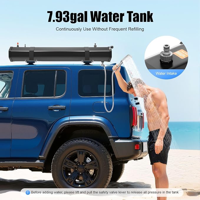Portable Water Tank for Camping, 7.93 Gallon Roof Rack Mount Road Shower Water - Image 6
