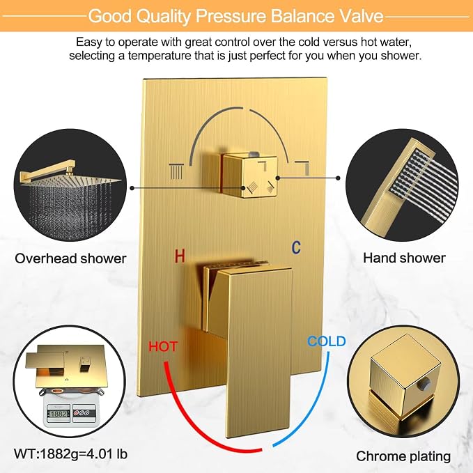 Rain Shower System 12 inch Shower Faucet Set - Image 8