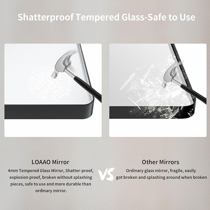 LOAAO 40X36 Inch Black Metal Framed Bathroom Mirror - Image 7