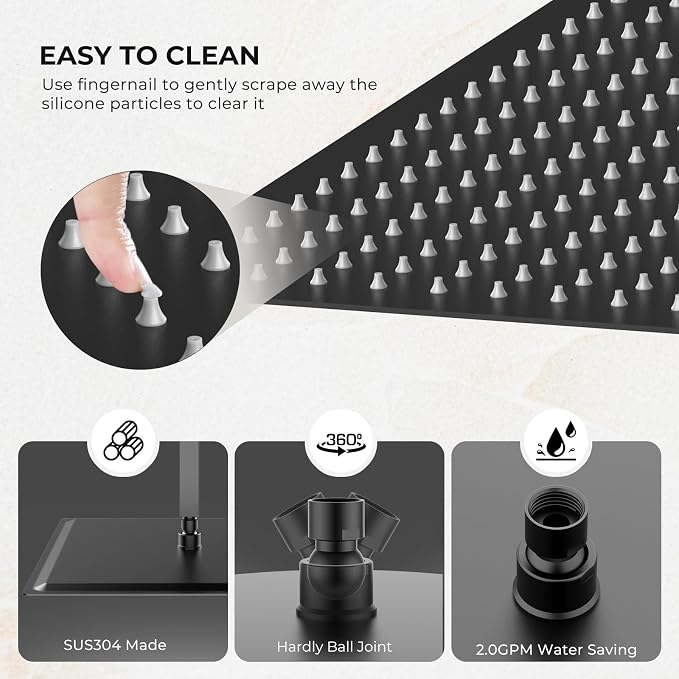 Rain Shower Head, 10 Inches Large Rainfall Shower Head, 304 Stainless Steel Made - Image 5