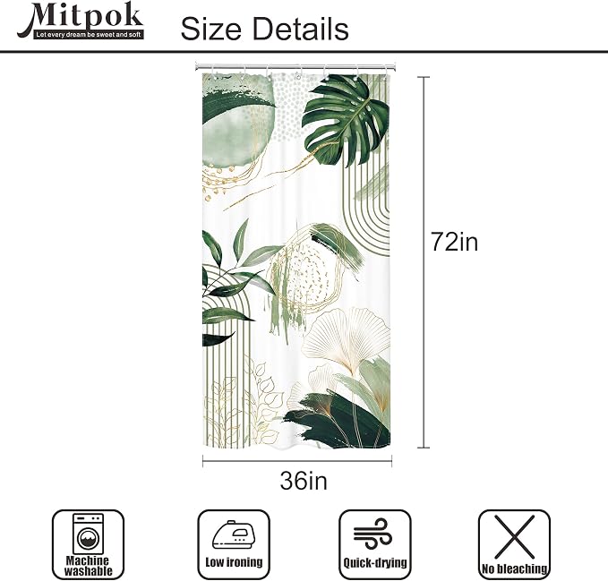 Small Stall Boho Shower Curtain 36Wx72H RV Sage Green Modern Mid Century - Image 4