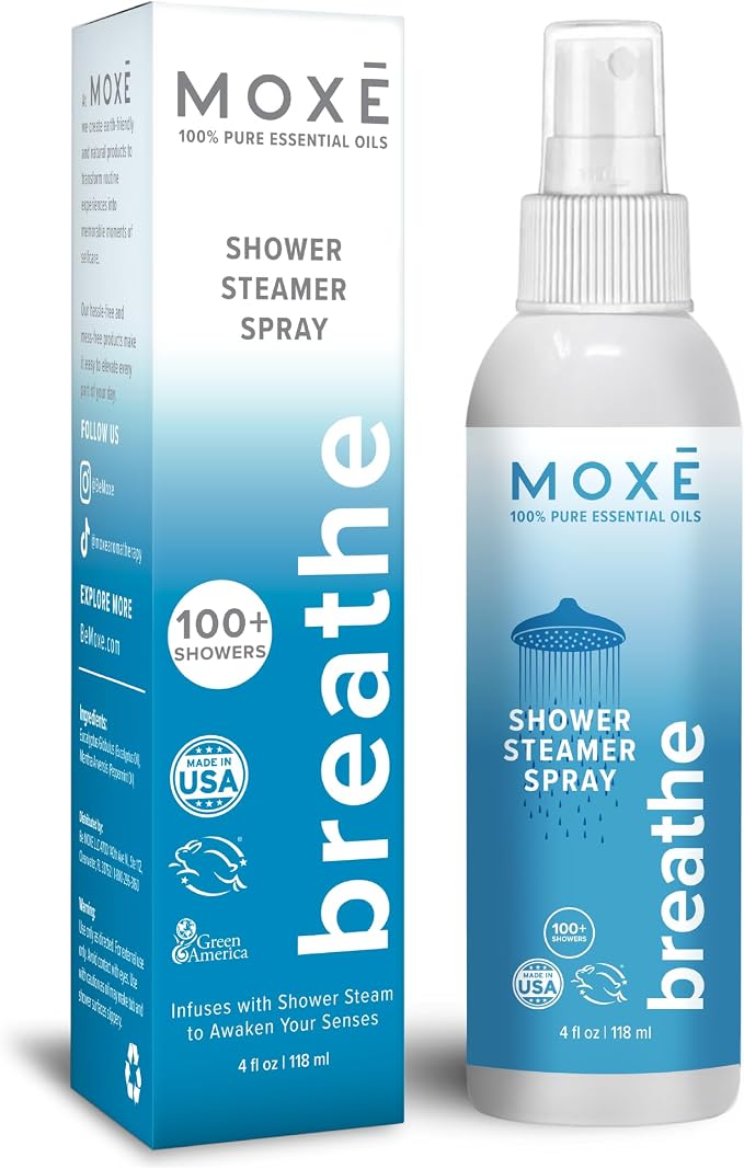 MOXE Breathe Shower Mist, Eucalyptus and Peppermint, Spa Steam Spray, Certified by MOXE