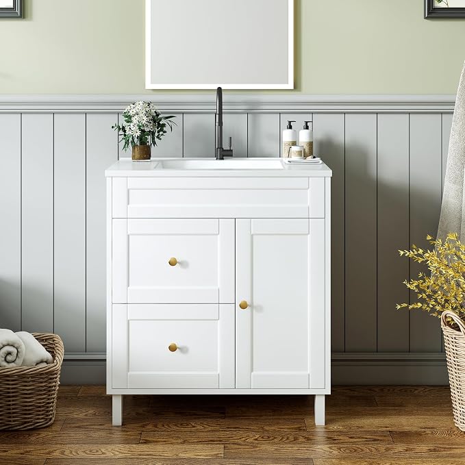 Bathroom Vanity with Sink Combo, 2 Drawers and Drain - Image 6
