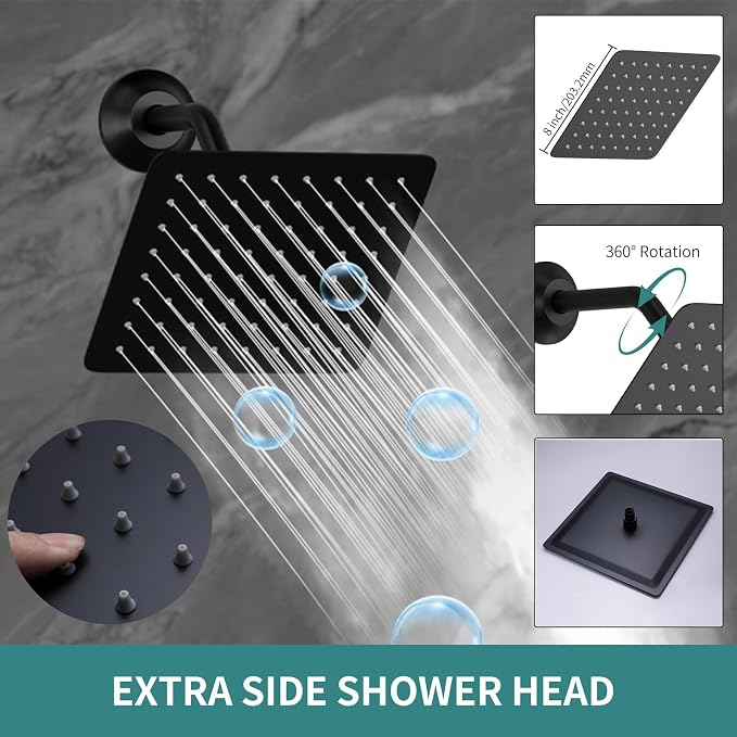 Rainfall Shower System with 12+8+8" Three Top Shower Heads, Body Jets and - Image 4