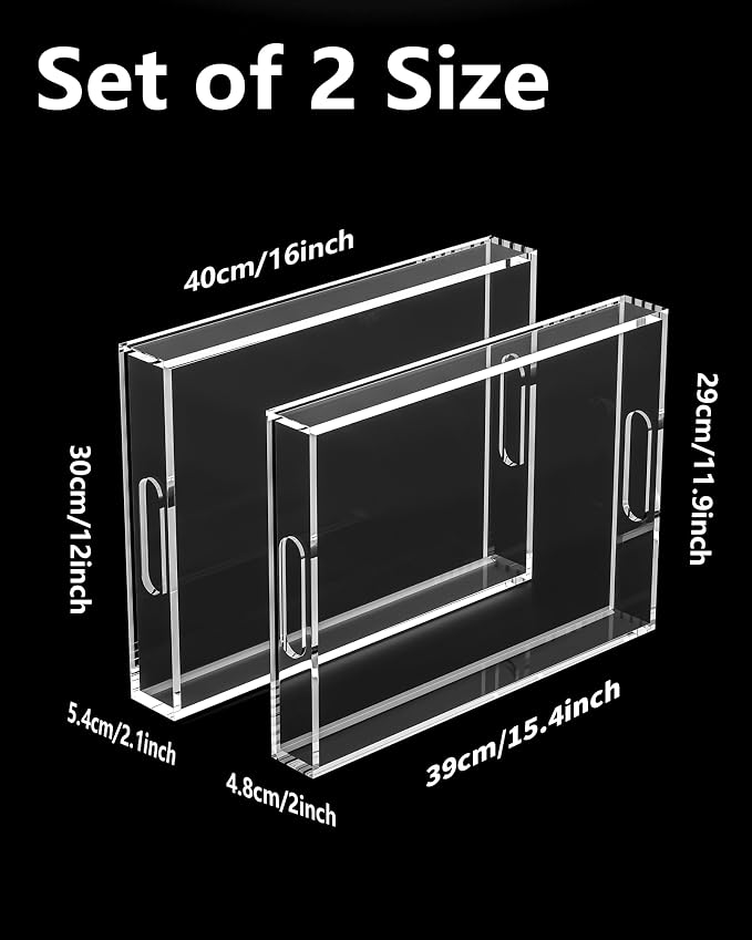 Acrylic Serving Tray Set of 2-16x12 & 15.4x11.9 Inch Clear Luxury Trays - Image 5