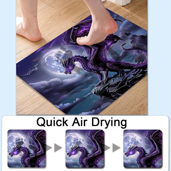 Bath Mat Rug, Majestic Purple Dragon Non Slip Quick Dry Super Absorbent Thin - Image 4