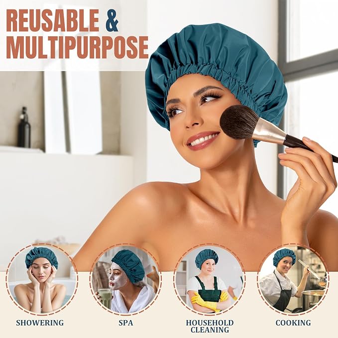 Reusable Shower Cap for Women, Stylish Large Waterproof Shower Bonnet Washable - Image 3