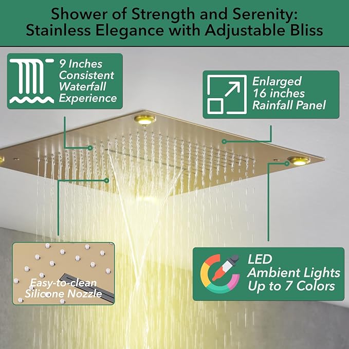 VANFOXLE Shower Faucet Set Brushed Gold Shower System, Shower Faucet - Image 2